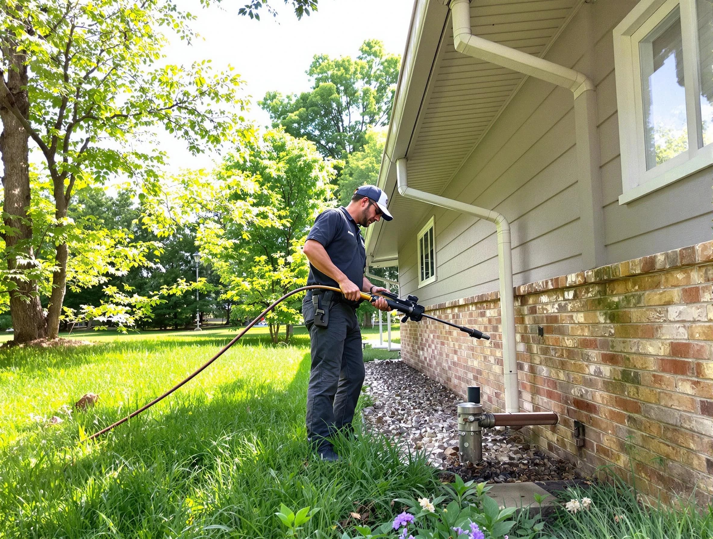 Barberton Roofing Company removing debris from a downspout in Barberton, OH