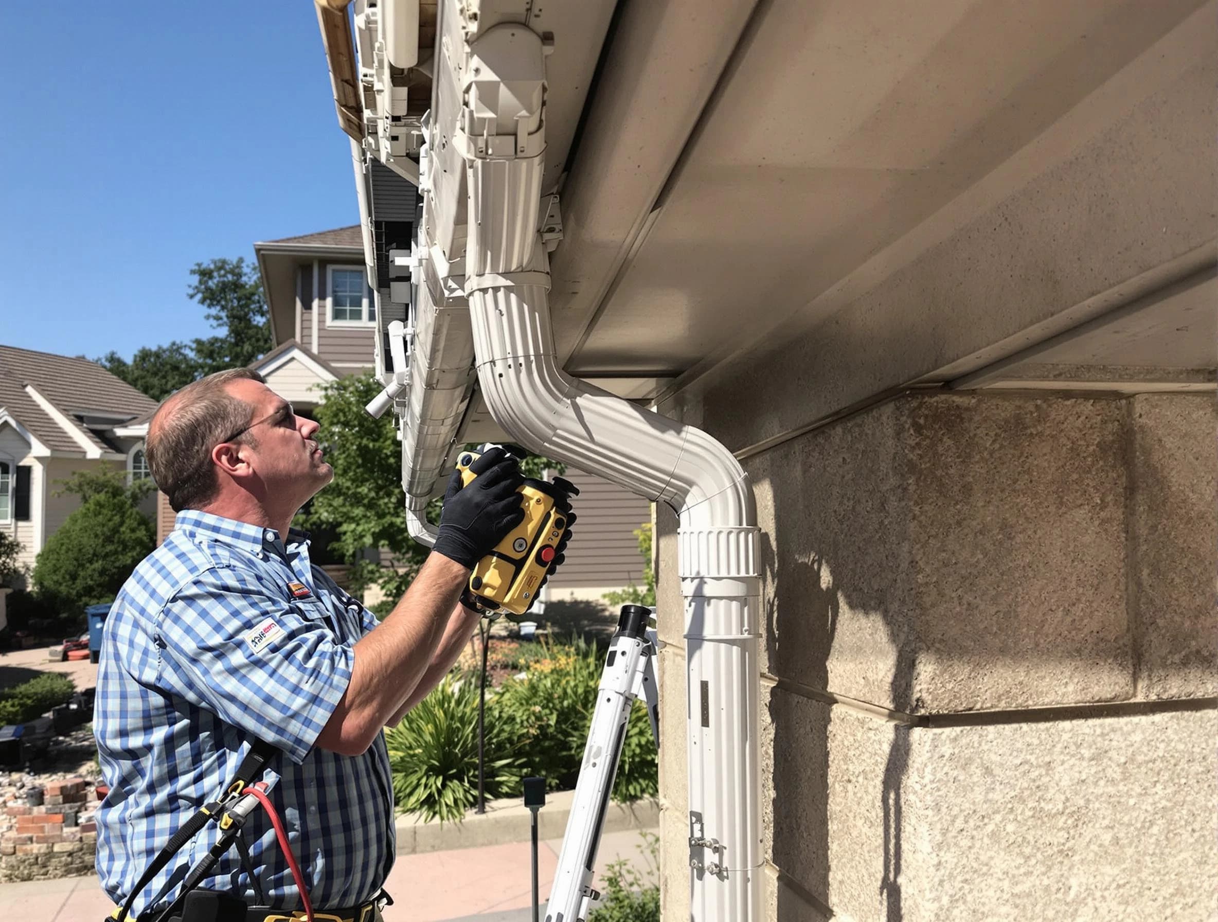 Close-up of a restored downspout system by Barberton Roofing Company in Barberton, OH