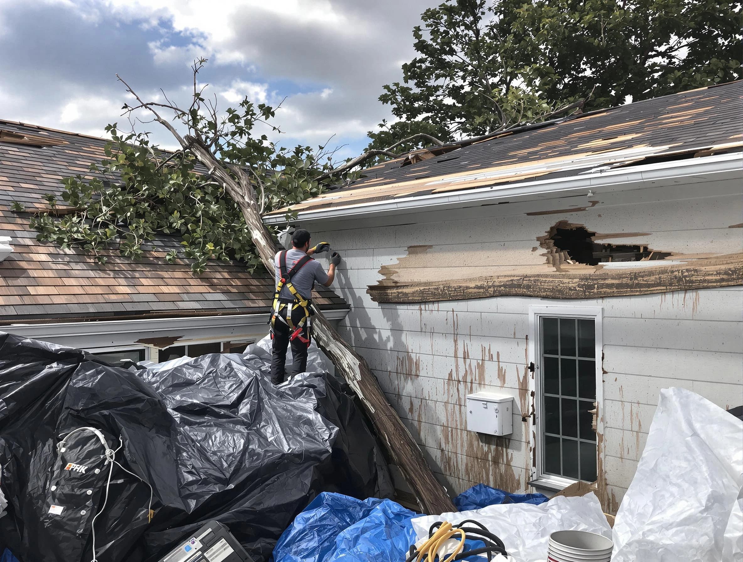 Barberton Roofing Company technicians handling urgent roof damage in Barberton, OH