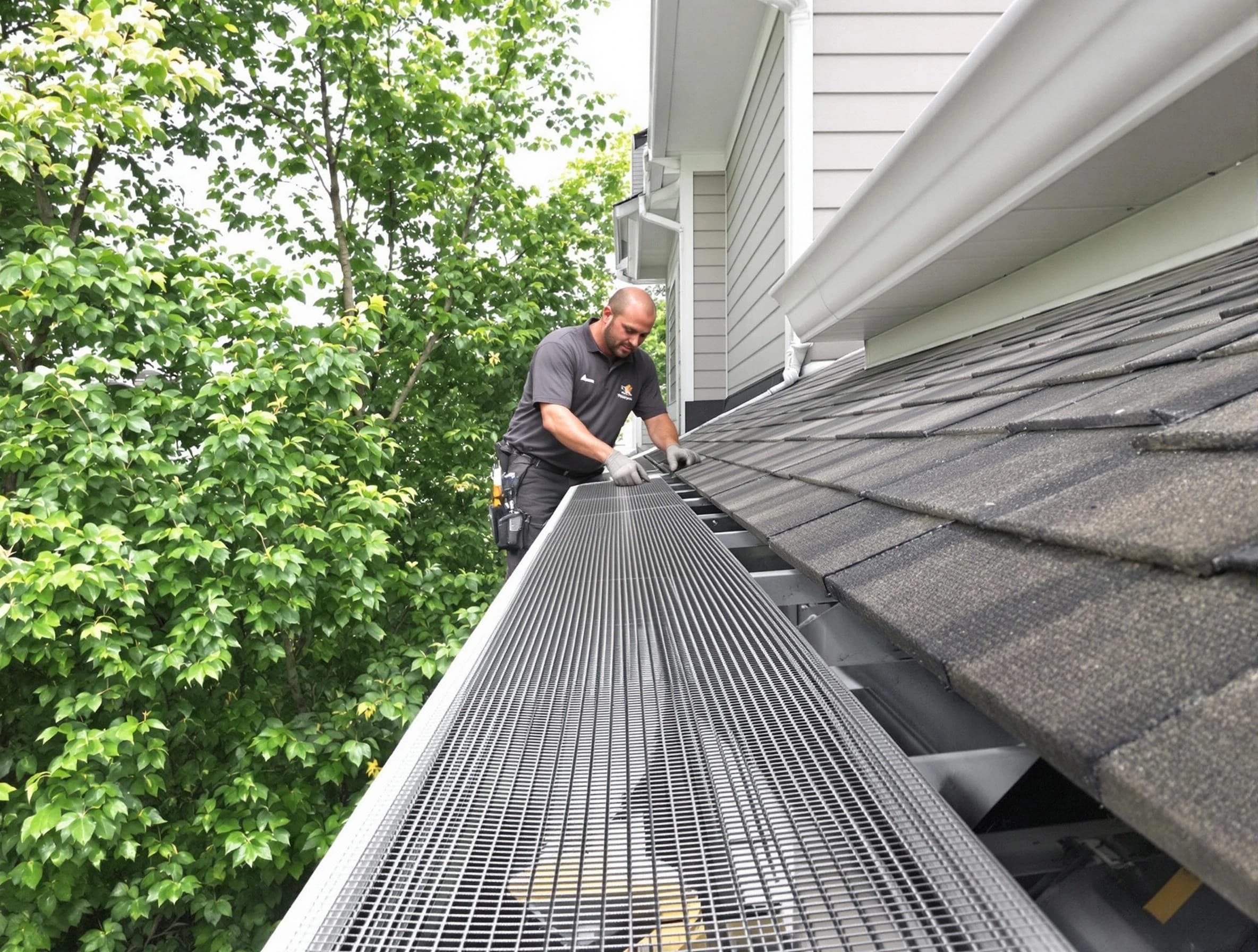 Close-up of gutter guards installed by Barberton Roofing Company in Barberton, OH