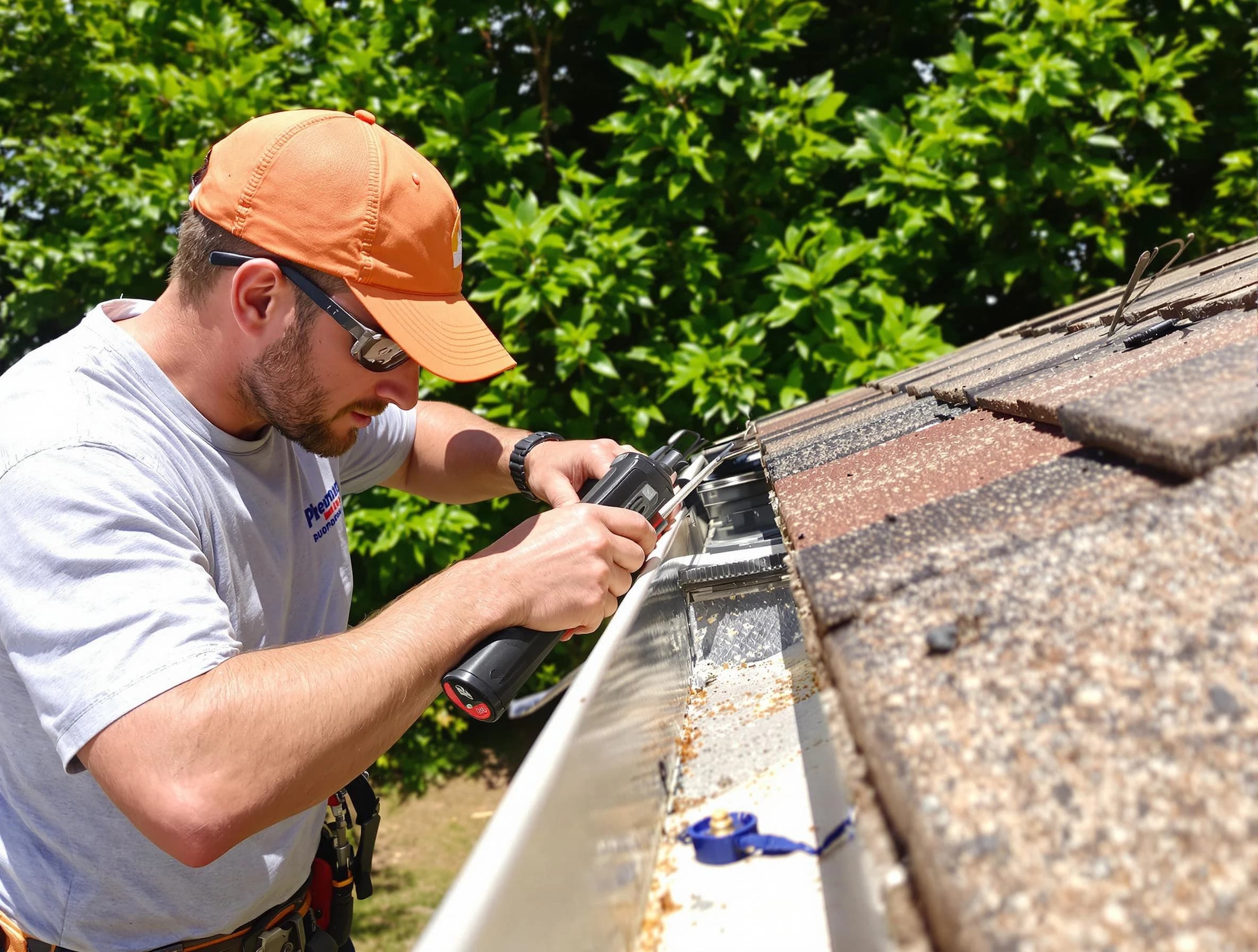 Barberton Roofing Company specialists conducting a gutter repair in Barberton, OH