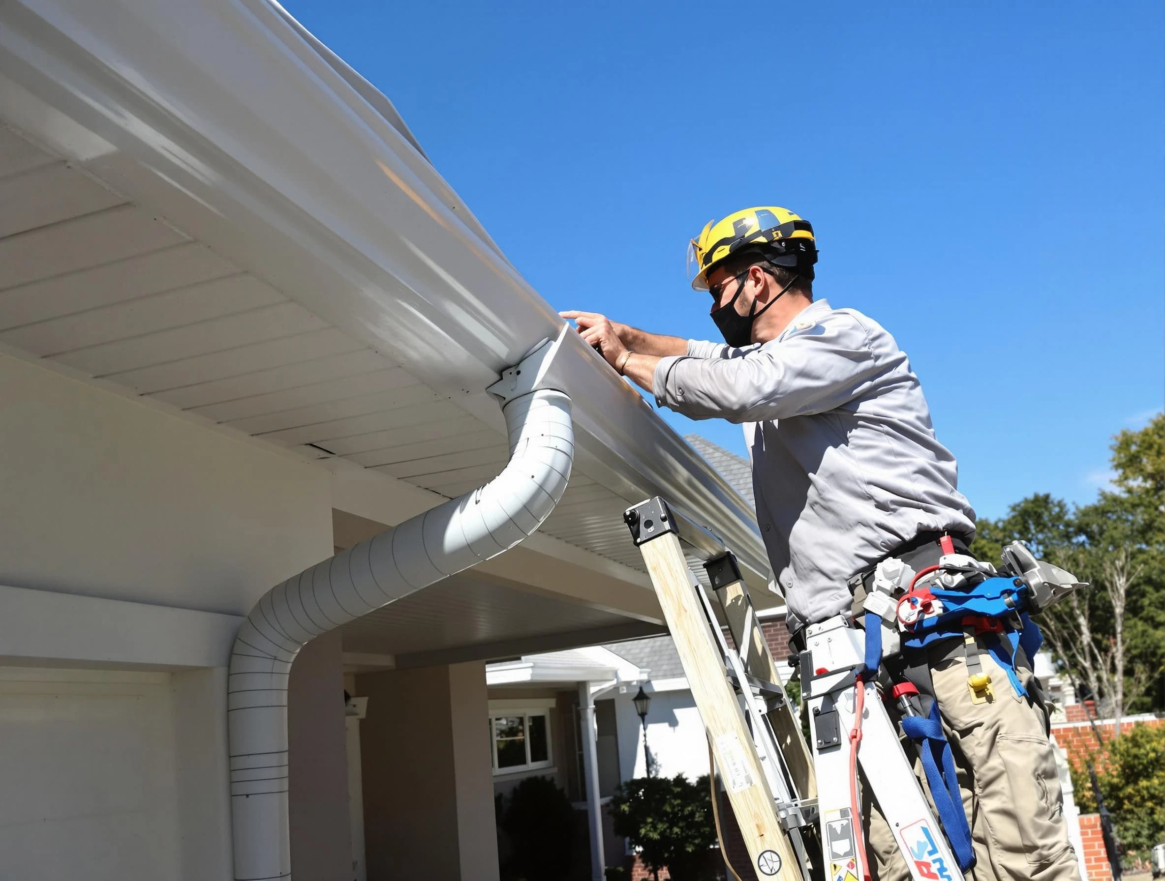 Close-up on a freshly sealed gutter joint by Barberton Roofing Company in Barberton, OH