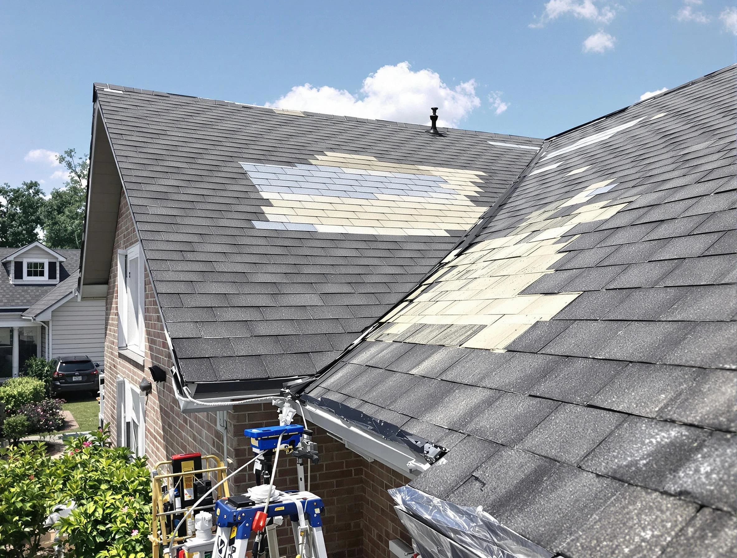 Close-up of roof repairs by Barberton Roofing Company in Barberton, OH