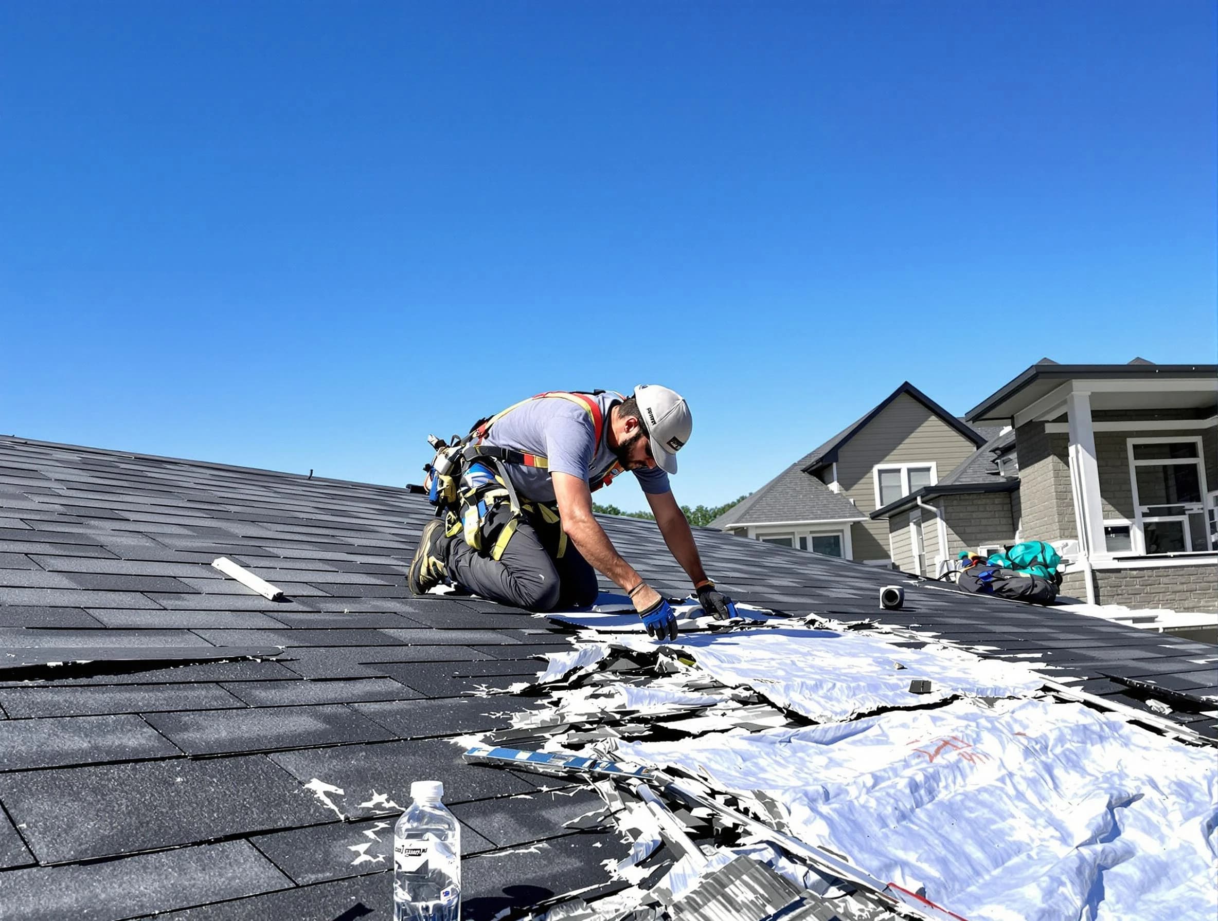 Barberton Roofing Company repairing a roof section in Barberton, OH