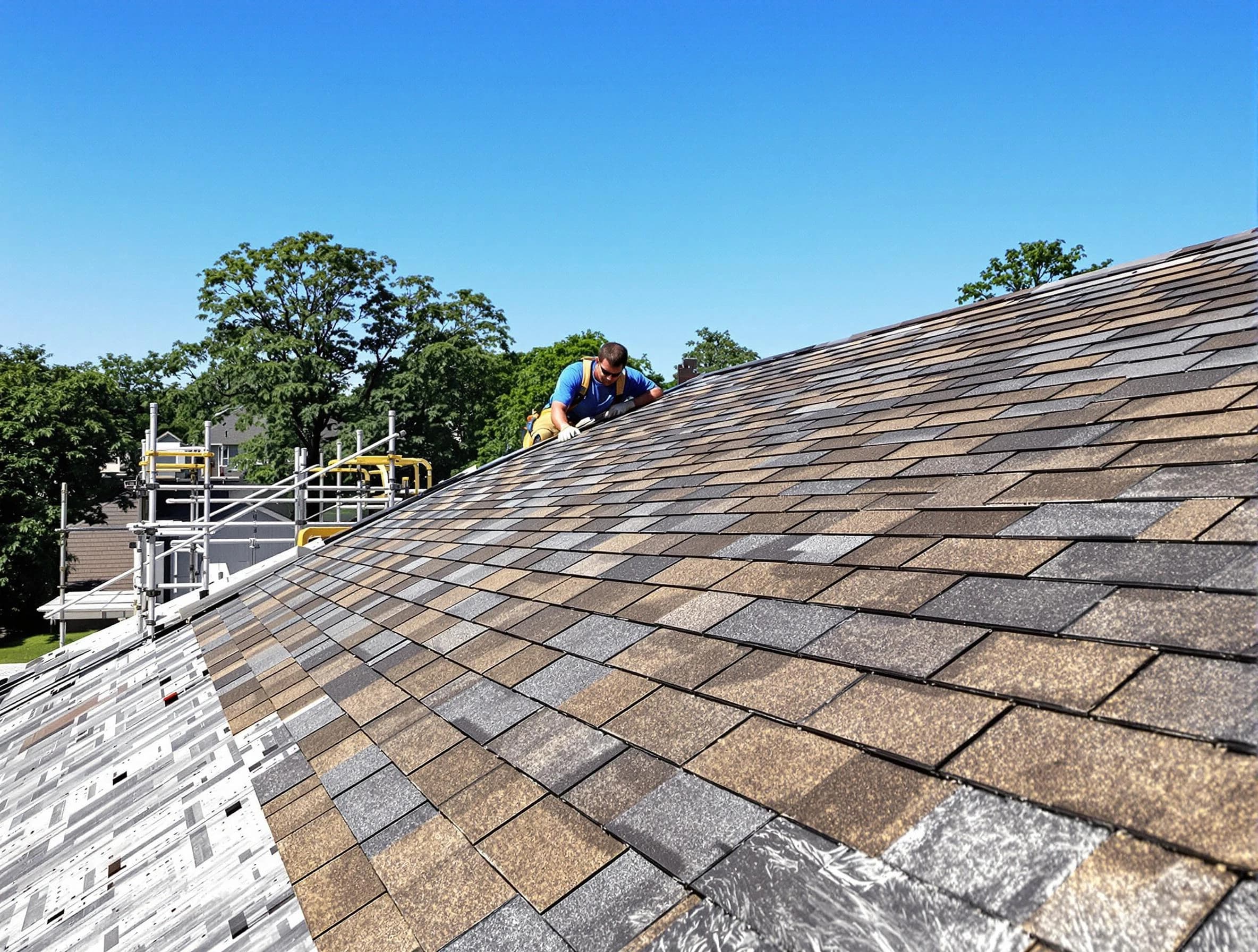 Close-up of new shingles installed by Barberton Roofing Company in Barberton, OH